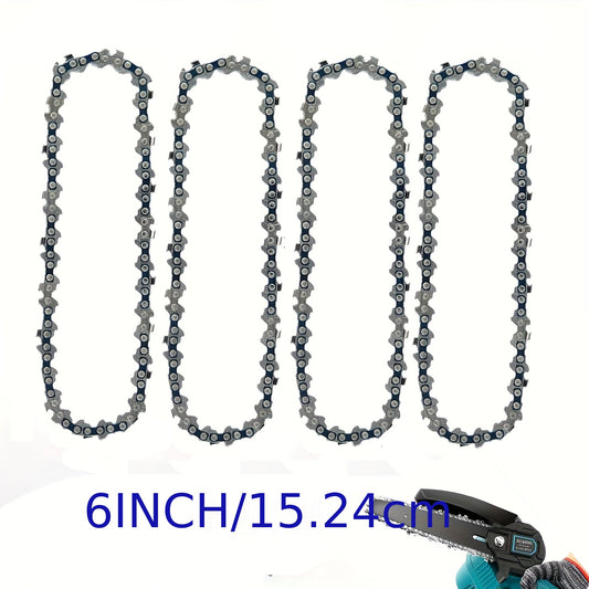 High-carbon steel mini chainsaw chains, durable replacements for cordless electric chainsaws, ideal for pruning and wood cutting, 15.24 cm.