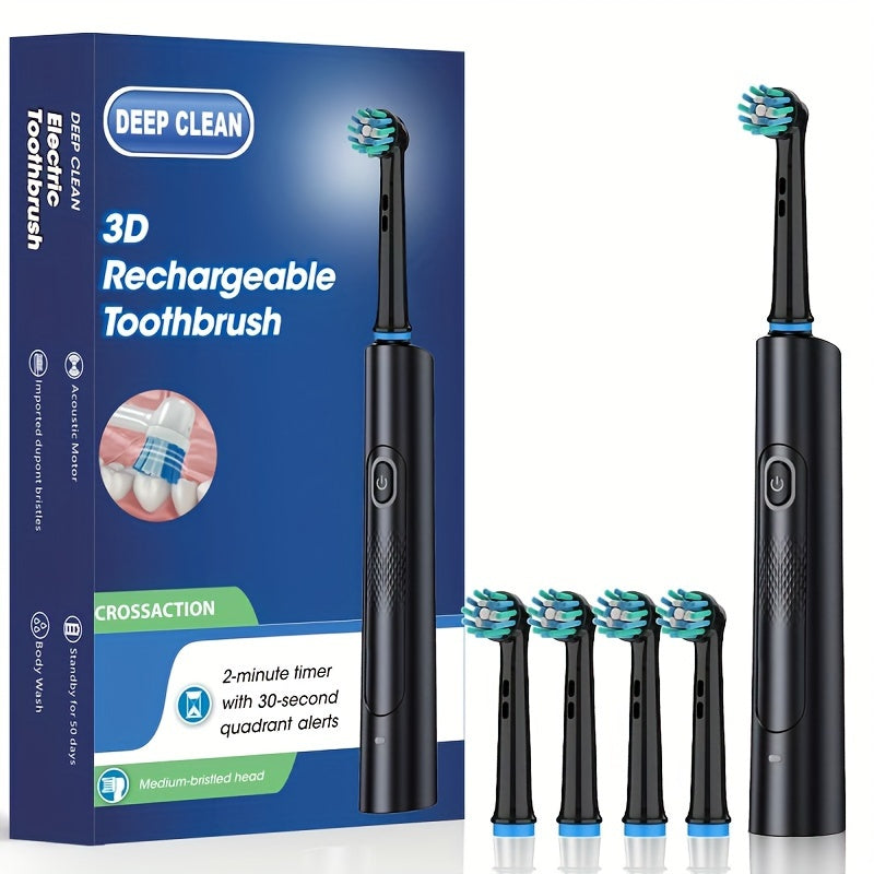 Couples' smart electric toothbrush with USB rechargeable 3D round head and soft bristles for deep cleaning and whitening.