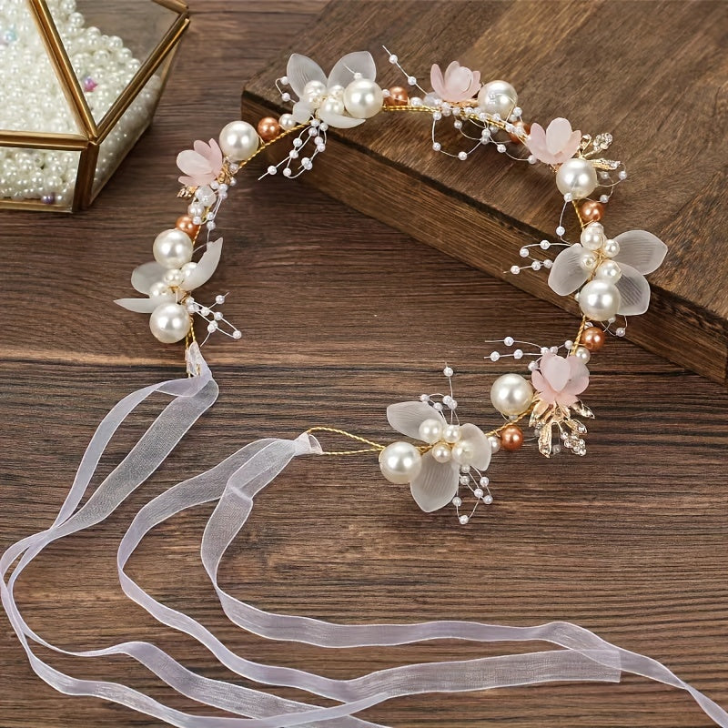 Beautiful Faux Pearl and Floral Headpiece - Perfect for Weddings, Balls, and Photography - Elegant Princess Inspired Hair Accessory for Women and Girls