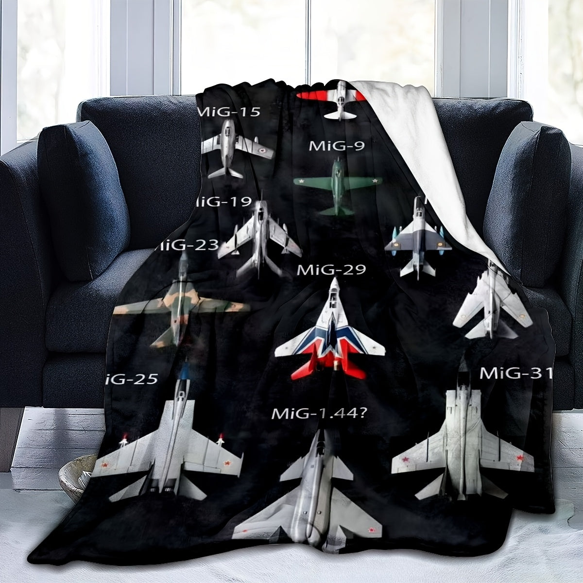 Contemporary Military Jet Aircraft Print Flannel Fleece Throw Blanket - Hypoallergenic, Stain Resistant, All-Season Multipurpose Knit Fabric Bedding - Perfect Gift for Aviation Enthusiasts, Men, and Women