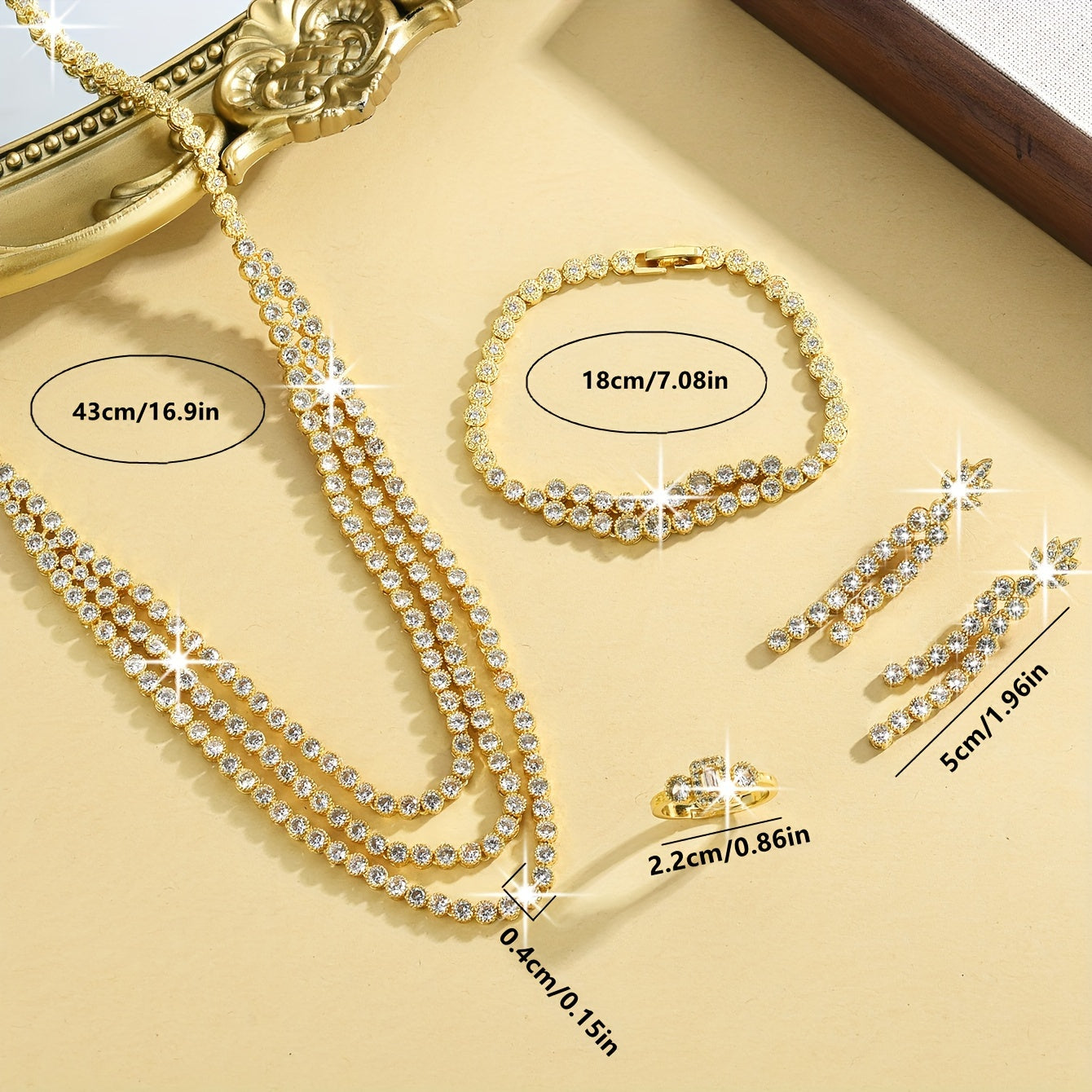 5-piece Luxury Celestial Jewelry Set - Featuring 18K Gold-Plated Copper with Synthetic Zirconia Stones, this elegant set includes a Necklace, Bracelet, Earrings, and Ring, perfect for weddings and gifting year-round.