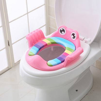 Portable potty training seat featuring adorable frog cartoon design, suitable for both boys and girls. Easy to clean and ideal for household toilet use.