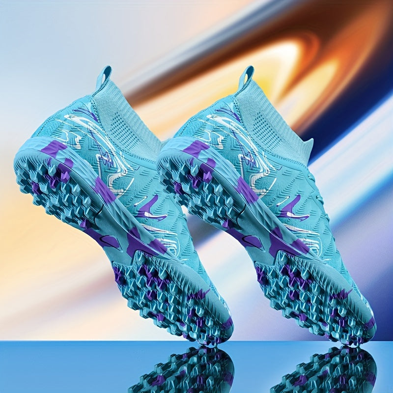 Men's soccer cleats with lace closure, PU upper, fabric inner & insole, and rubber sole for all-season sports activities.