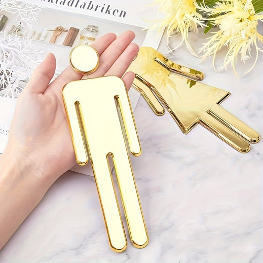 Self-adhesive bathroom signs for men and women, silvery golden tone decoration for office or business, perfect as a Christmas gift.