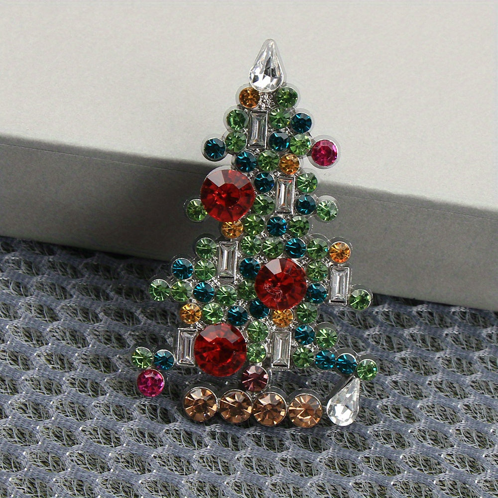 Exquisite Vintage Rhinestone Christmas Tree Brooch Featuring Enamel - A One-of-a-Kind, Opulent Gift for Both Women and Men