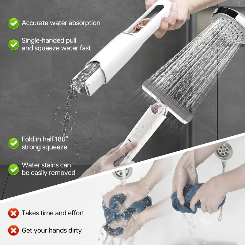 Portable mini mop set includes 2/4 extra pads for versatile cleaning on countertops, windows, and tiles in the kitchen, bathroom, and office. Made of durable plastic with no power required, this handheld cleaning kit is ideal for on-the-go use.