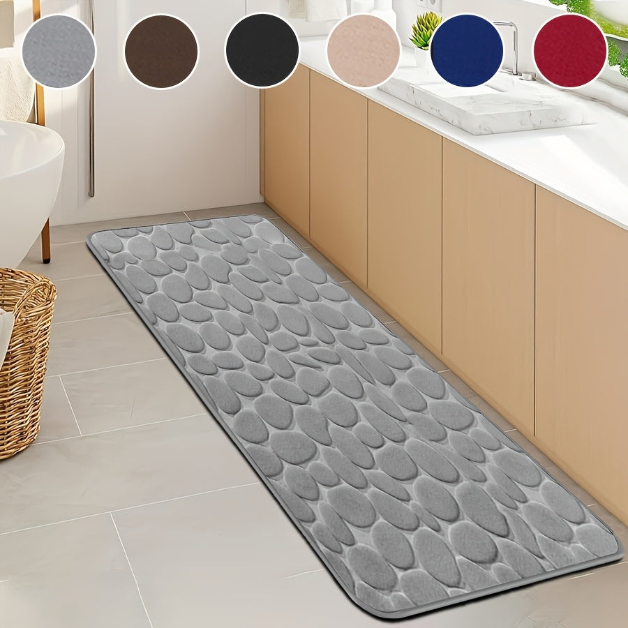 Quick-Dry Pebble Bath Mat, Thick Non-Slip Sponge Floor Mat for Bathroom, Machine Washable, Soft Coral Fleece - Ideal for Home Decor in Kitchen, Laundry Room, Bedroom, and Bathroom.