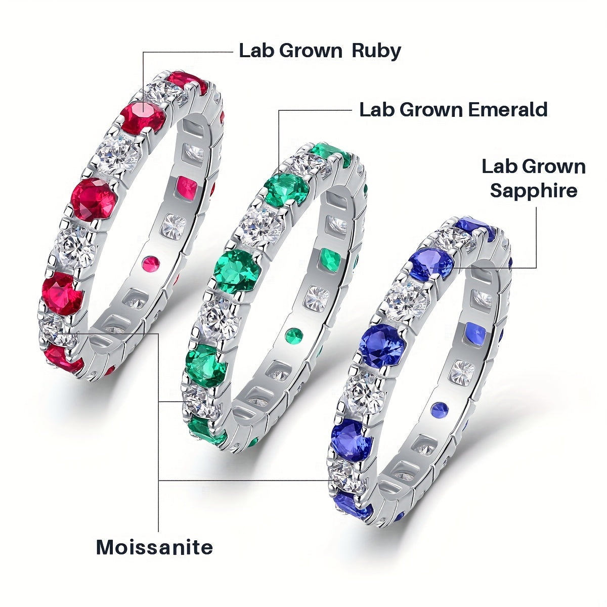 Moissanite and Lab-Grown Emerald/Ruby/Sapphire Ring in 925 Sterling Silver with 18k Gold Plating, Suitable for Both Women and Men. Ideal as a Wedding Ring or as a Perfect Gift for any Occasion, whether it be Everyday Wear or Milestone Celebrations.