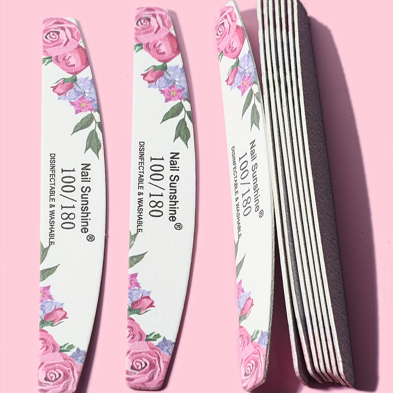 10 Rose Flower Half-Moon Nail Files, Unscented, Exclusive Design, Manicure Essentials.