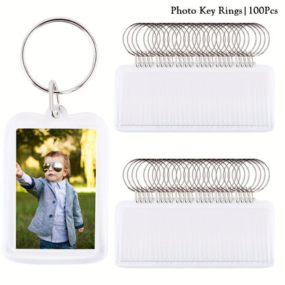 Set of 100 Acrylic Photo Keychains - Clear, Double-Sided Picture Holders with Split Rings for DIY Crafts and Gifts