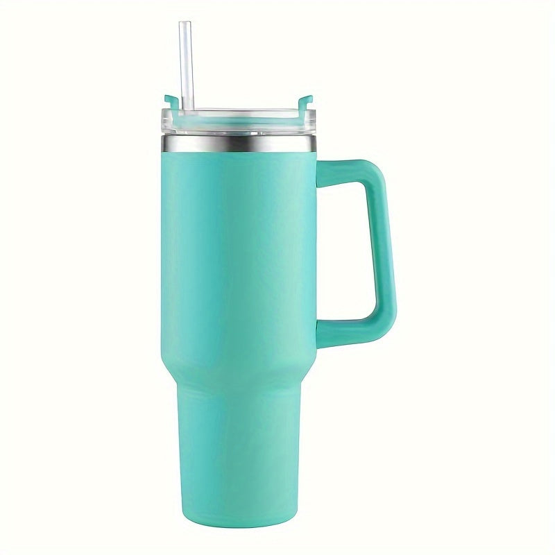 XIAYUTIAN's 40oz stainless steel tumbler is insulated and comes with a handle and straw lid. It is great for both hot and cold drinks and is leak-proof, making it perfect for travel and outdoor activities. It is also a great gift option.