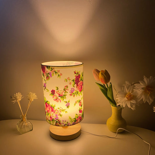 1 piece Flower Print Bedroom Bedside Table Lamp made of solid wood with nightstand feature.