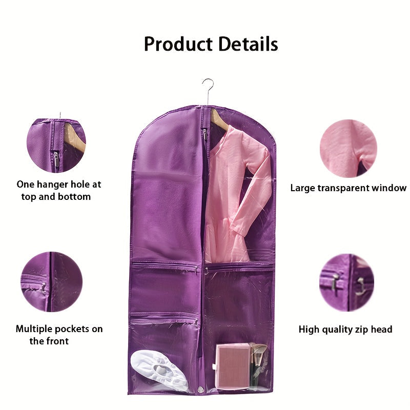 1 piece of Translucent Simple Dustproof Storage Bag, perfect for storing dance skirts or hanging clothes. Great for closet organization and travel. Features a visible translucent window, ideal for competitions, traveling, and storage. Makes a perfect