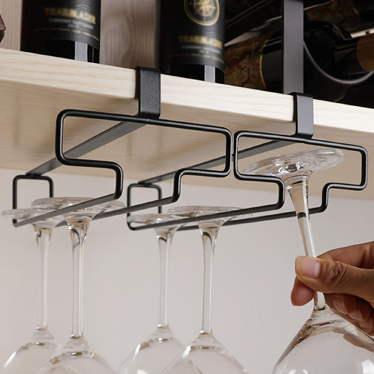 Metal Stemware Rack for 1 piece, Hanging Storage Organizer for Glassware under Cabinet, Modern Home Bar No-Drill Hanger