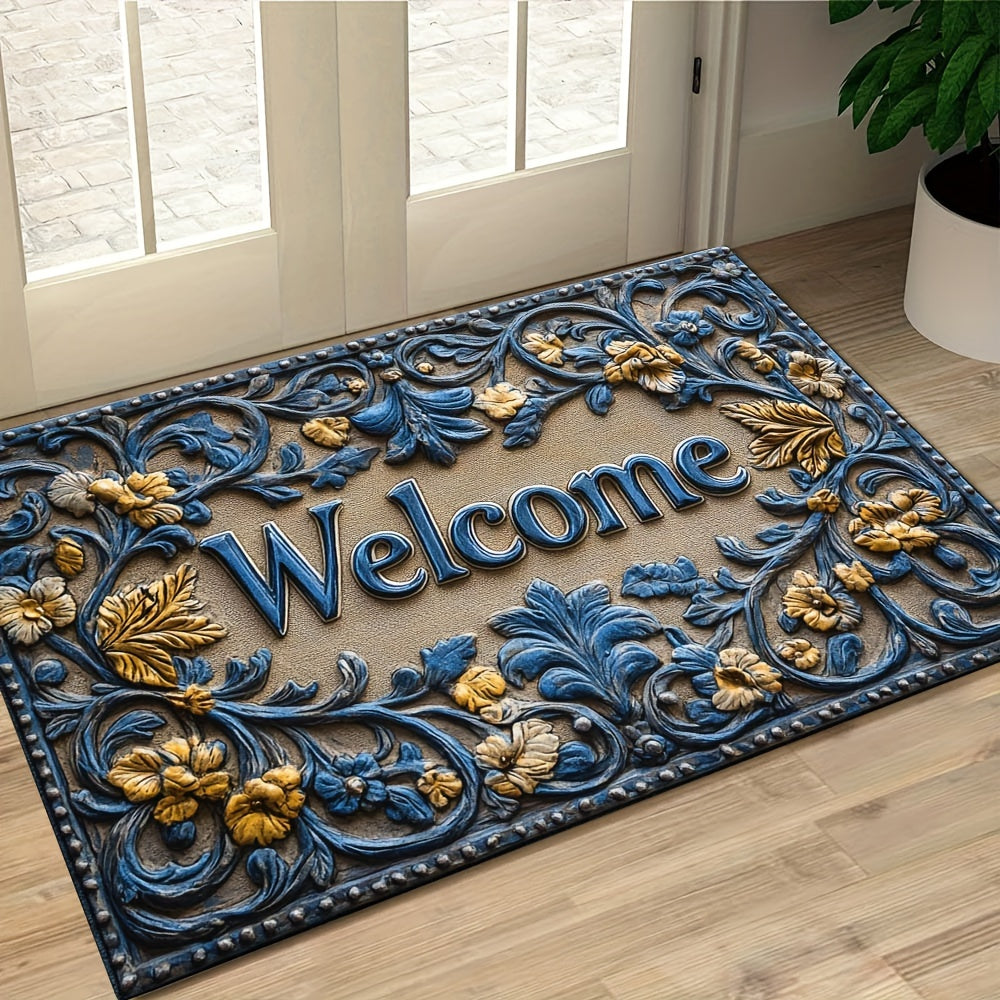 Modern Abstract Line Welcome Doormat featuring Botanical Pattern, Non-Slip & Easy to Clean Polyester Rug for Indoor & Outdoor Use - Great for Entryway, Bedroom, or Balcony - Perfect Holiday Gift