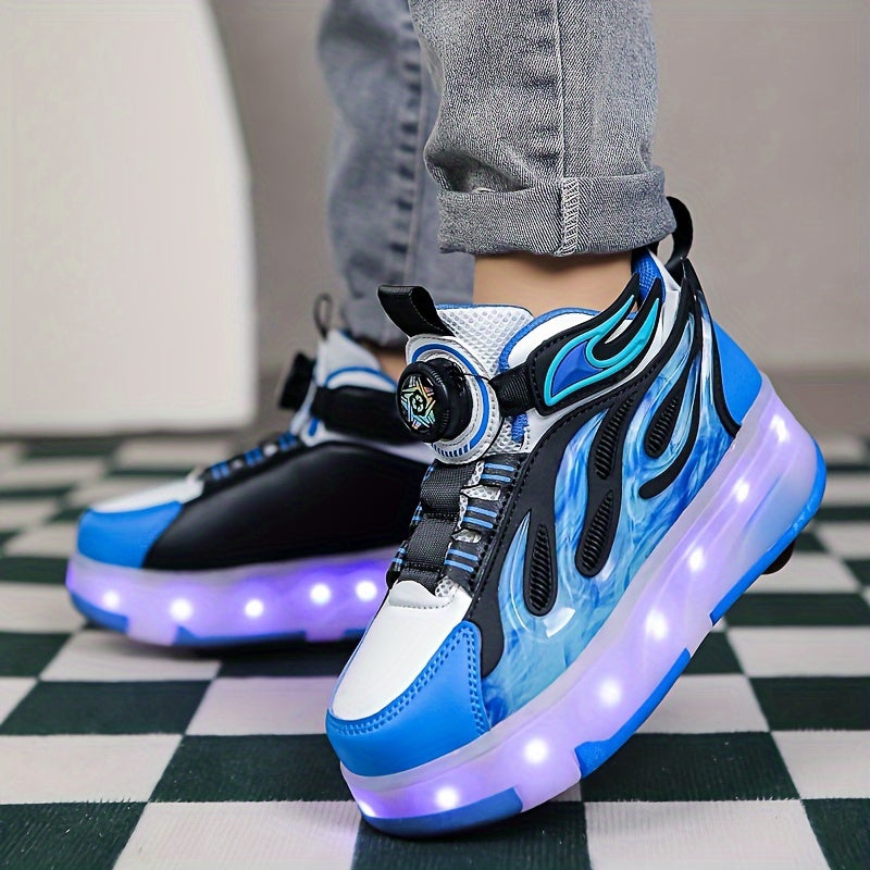 2024 Unisex Kids LED Roller Skates with Dual Wheels, Retractable, Abrasion Resistant, for Ages 14 and Under, All-Season Outdoor Roller Skating Shoes.