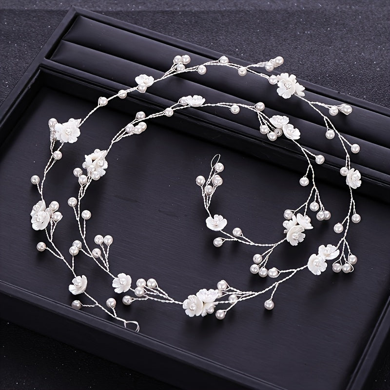 Handmade Pearl Headband and Hair Accessories for Brides, Floral Fairy Wedding Wrap Headband, Bridal Hair Accessories