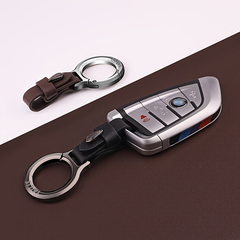 Metal keychain with keyring for car keys.