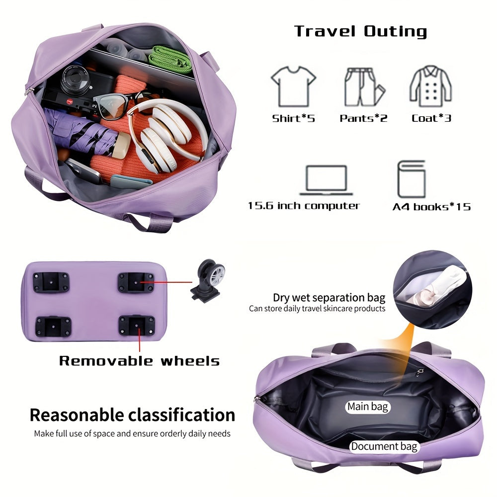 Large 3-layer travel bag with wheels - Waterproof nylon luggage for daily commute & moving