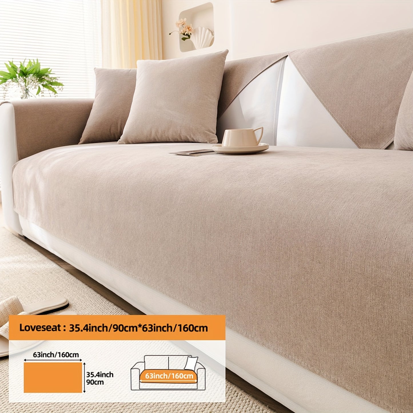 1pc Chenille Plain Sofa Cover, Universal Slipcover for All Seasons, includes Pillow Case and Backrest Pillow Cover. Protects sofa cushions, suitable for various rooms and home decor.