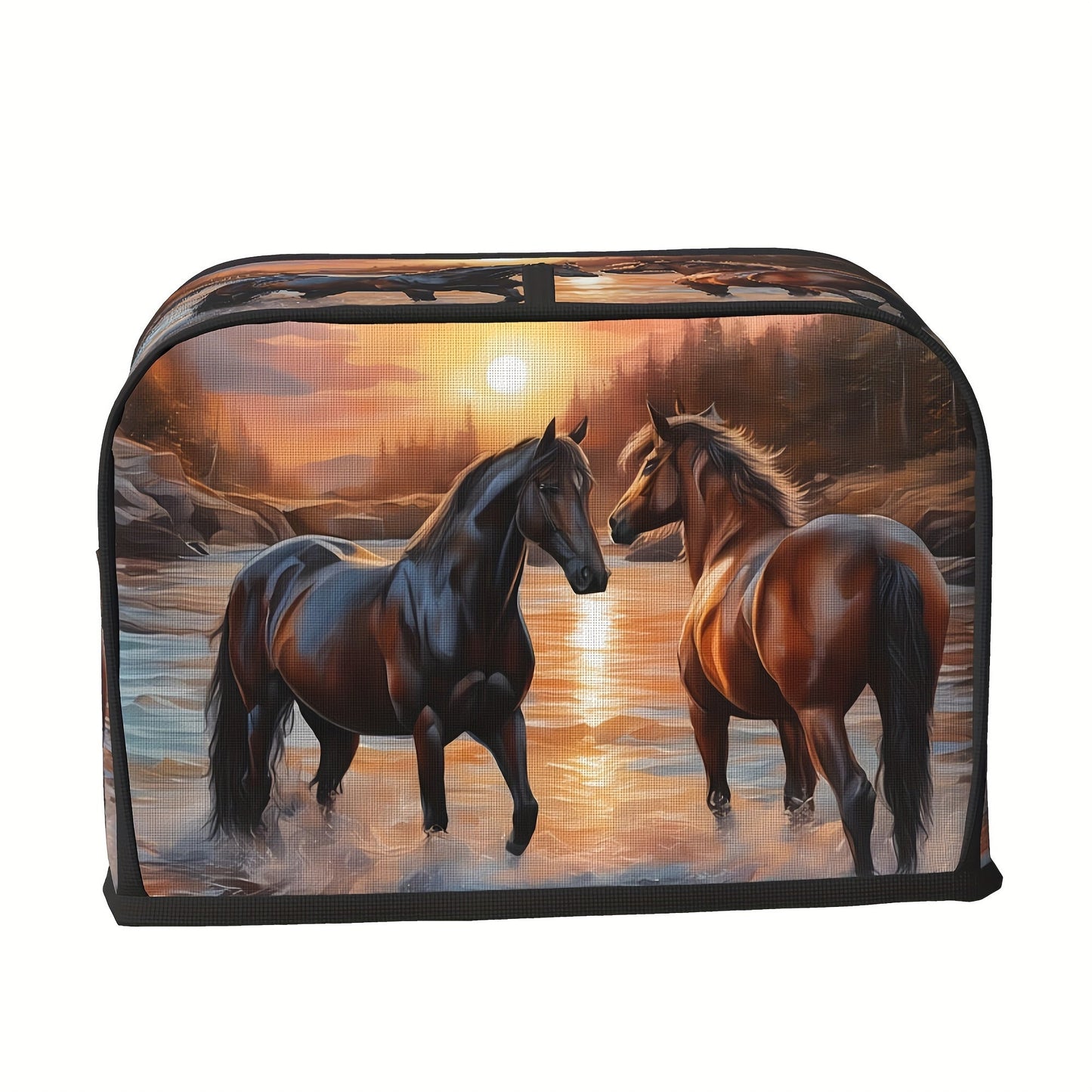 Set of 3: Stylish Horse Print Polyester Toaster Cover with Wide Groove Design for Dust and Fingerprint Protection, Splash-proof and Grease Resistant. Perfect Women's Gift, Easy to Hand Wash