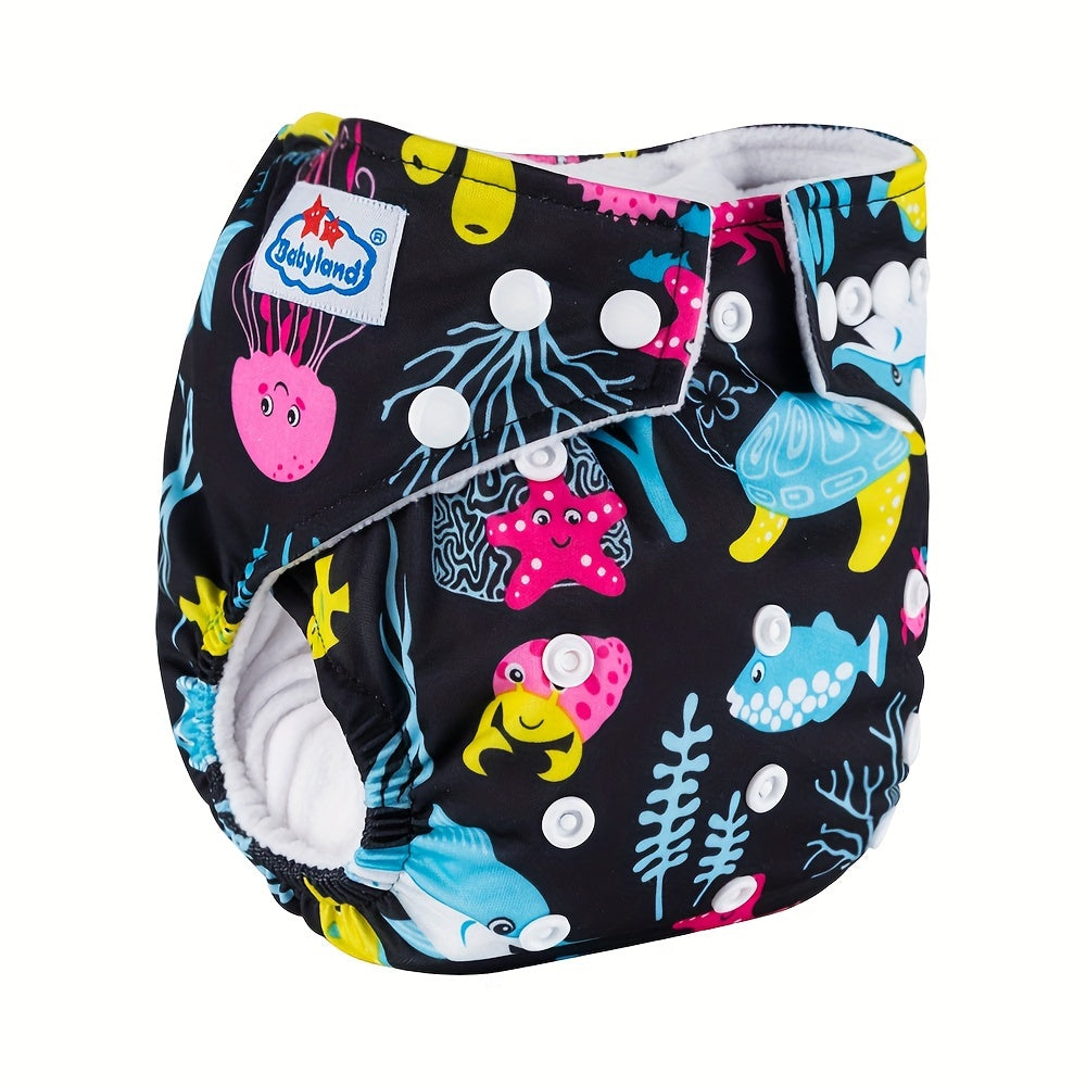 Soft Microfleece Babyland Cloth Diapers are designed for easy insert removal, with a double row snap for a secure fit. They feature delicate workmanship for comfort and leak protection, suitable for children ages 0-3.