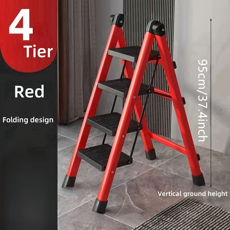 Lightweight folding step ladder for household use with wide, non-slip pedals. Suitable for adults.