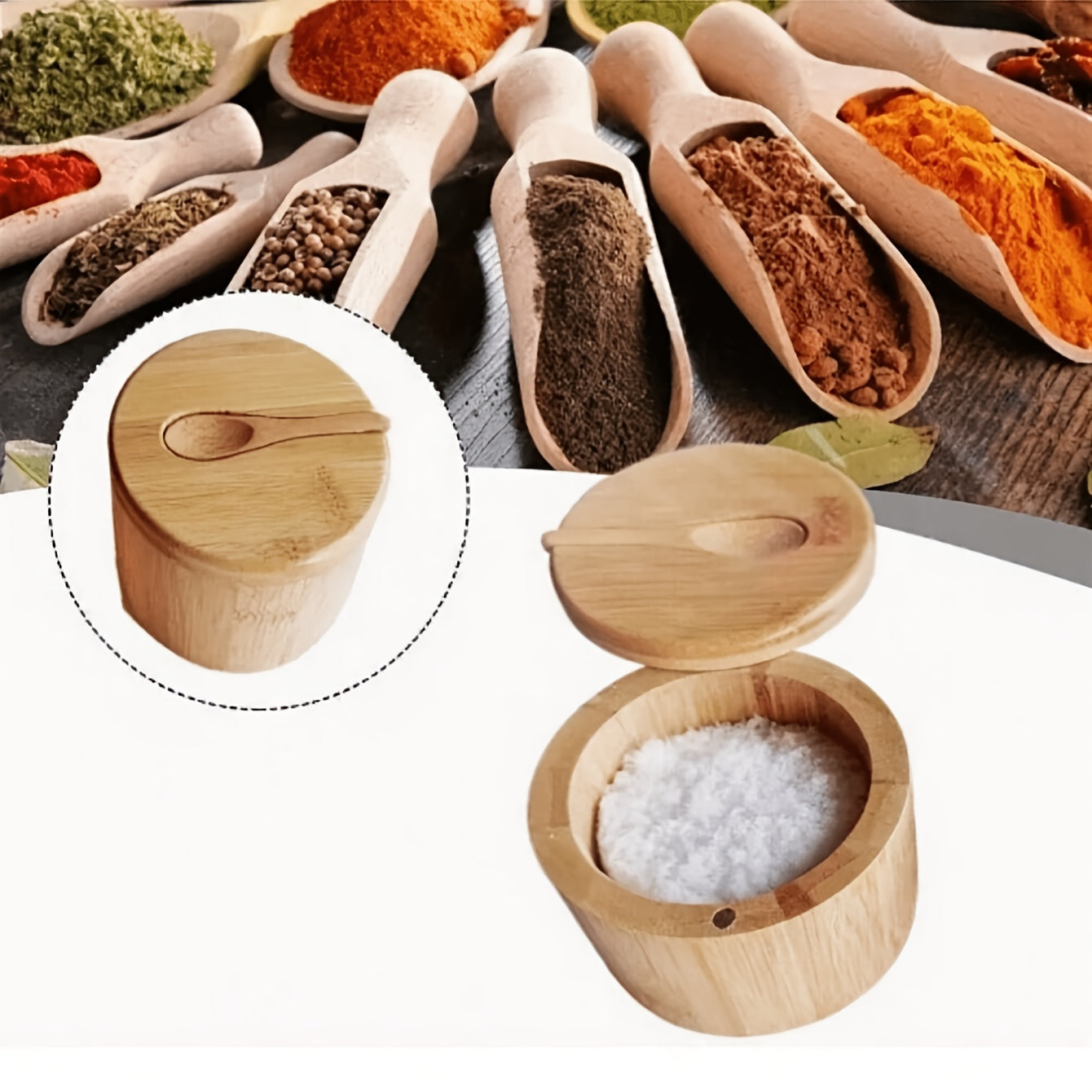 Wooden Spice Jar with Latch Lid and Spoon, Microwave Safe - Perfect for Coffee Beans, Tea, Grains, and Seasonings - Ideal Kitchen Organizer for Multipurpose Use