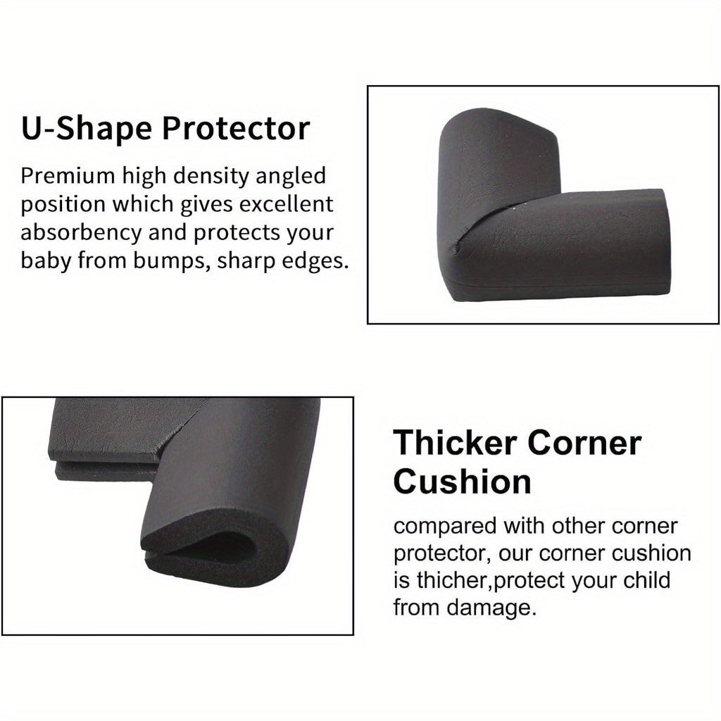 Protect your little ones with our pack of 16 soft silicone corner protectors. These U-shaped cushion guards are designed with easy-apply adhesive for quick installation. Available in black, they are perfect for glass and furniture. Non-toxic and