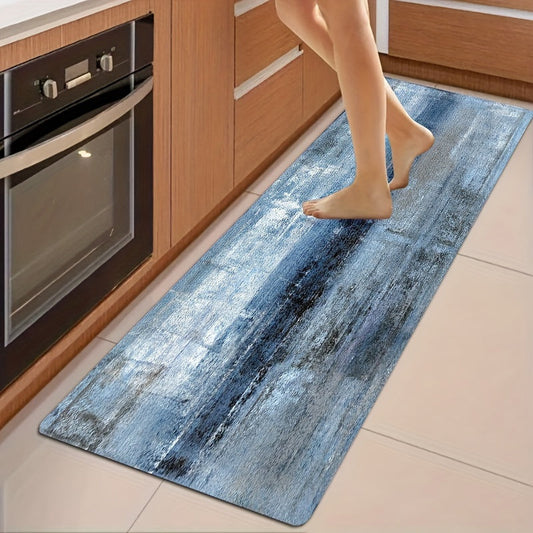 Denim Blue Tie-Dye Kitchen Mat - 100% Polyester, Hand Wash Only - Stylish and Durable Floor Mat for Modern Kitchens and Kitchen Rugs - 1 Piece