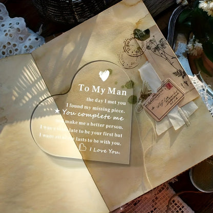 Heart-shaped acrylic plaque: ideal gift for husband or boyfriend on special occasions, expressing unique love. Great for Christmas or any celebration.