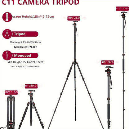 1 to'plam professional tripod birliklari, 210.06 sm kamerali tripod stendi va 210.82 sm DSLR tripod va monopodni o'z ichiga oladi, binoq, lazer darajasi, ko'zgu bilan og'ir yuk tashish uchun mos.