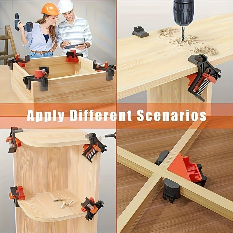 4 Adjustable Corner Clamps made of durable plastic for woodworking projects, photo frames, and T & corner joint frames.