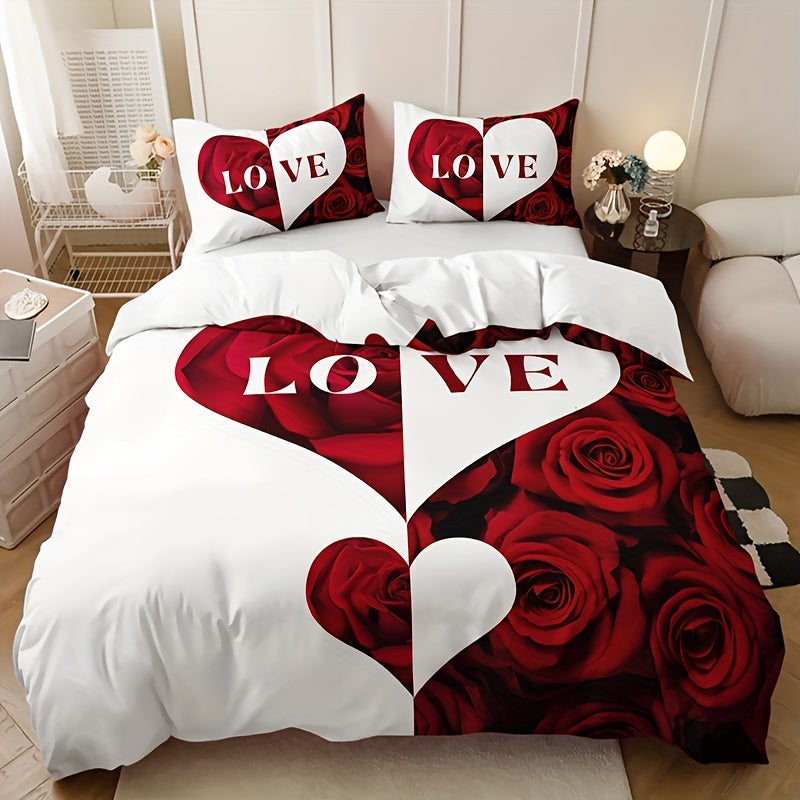 3-Piece Bedding Set featuring a Floral Pattern with Alphabet Design, Includes 1 Duvet Cover and 2 Pillowcases, Made with Breathable and Soft Material