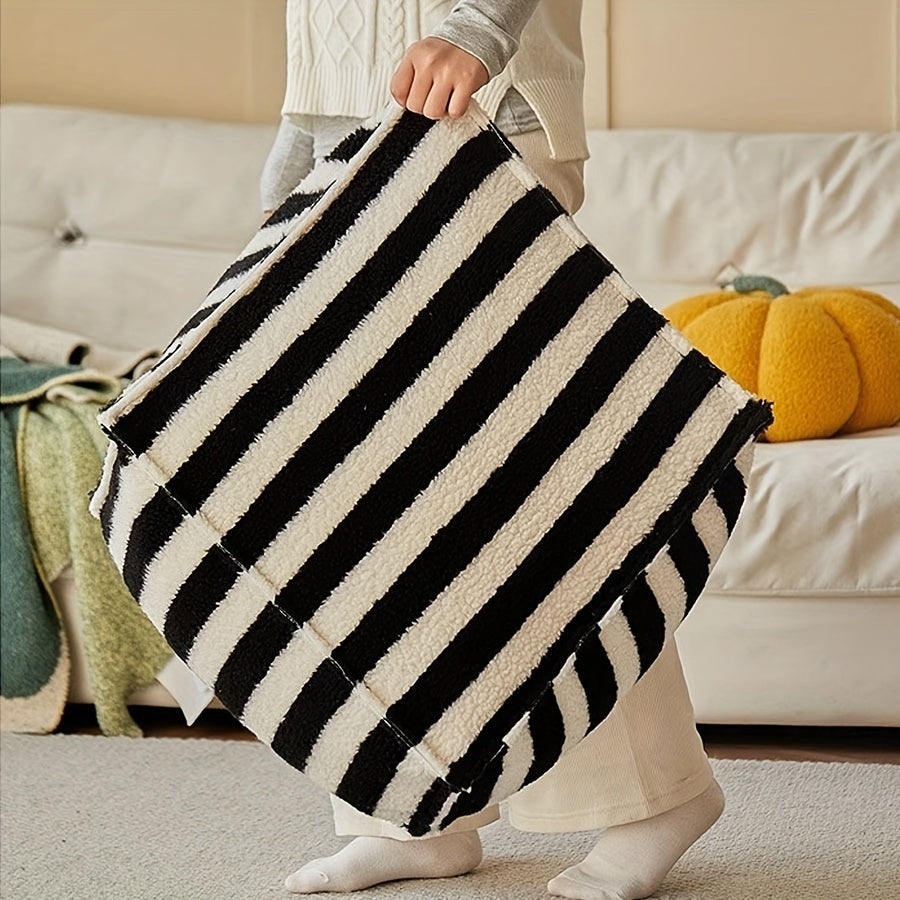 Square Foam Stool Cushion with Knitted Red & Black Striped Design - Non-Wooden, Electricity-Free for Living Room, Floor, Shoe Changing, Tatami - Decorative Seating with Soft Striped Pattern