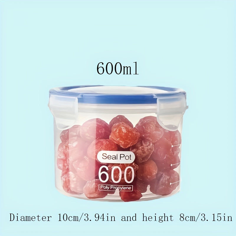 Transparent plastic storage container, 1000ml capacity, large bore, reusable, airtight, moisture-proof, and pest-resistant. This round container comes with a flip-lid and is ideal for storing kitchen grains, nuts, snacks, and organizing your home.