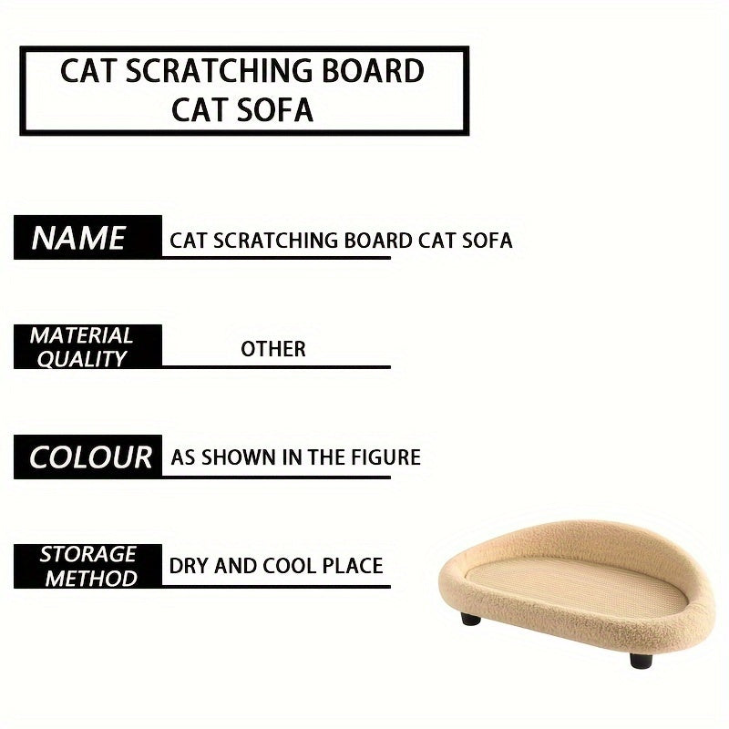 Cat Sofa Bed with Scratching Pad, Assembled Faux Hemp Scratcher, Durable Resting Area for Cats.