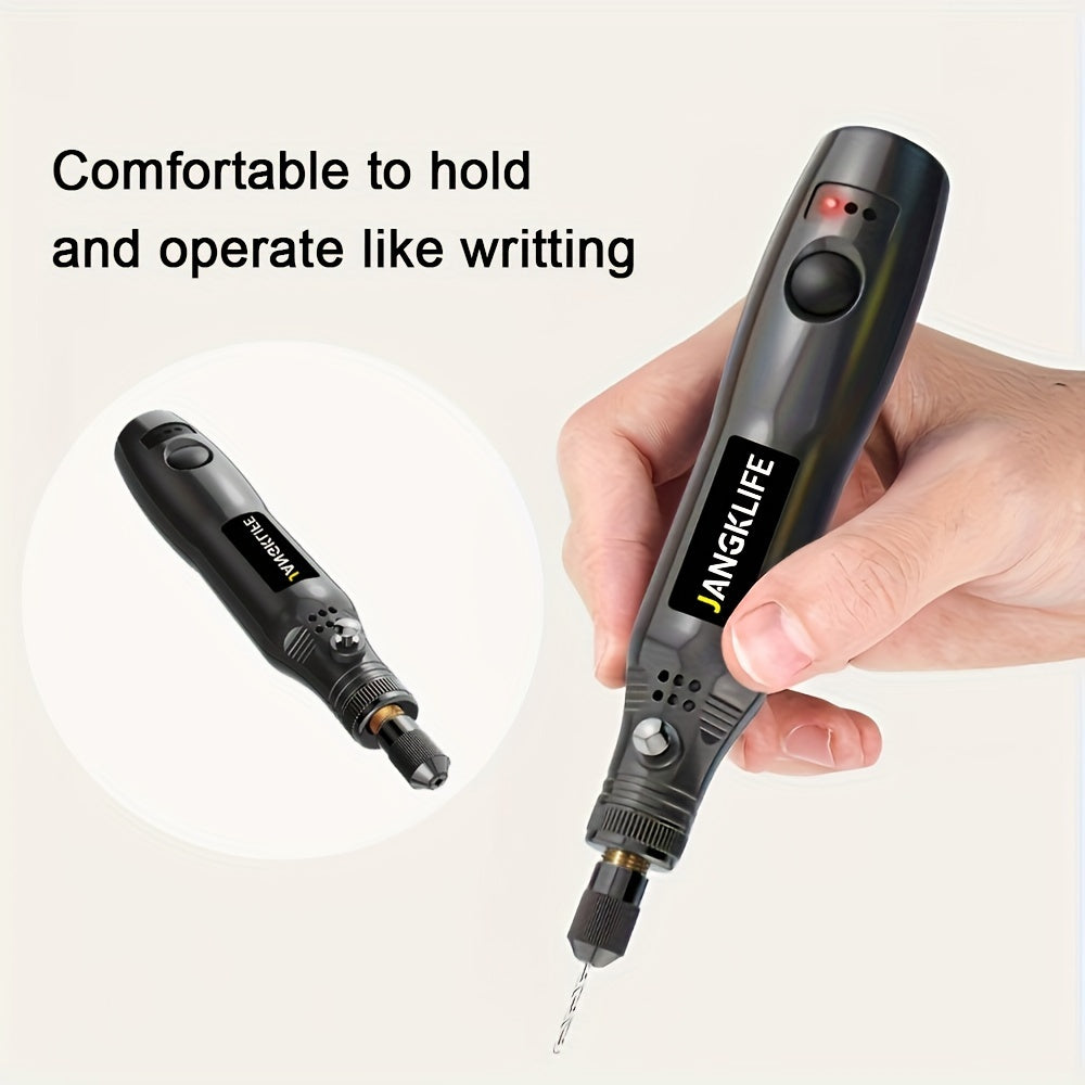 Compact rotary tool set with case includes attachments, flexible shaft, and three-speed rotary tool for crafting and DIY projects.