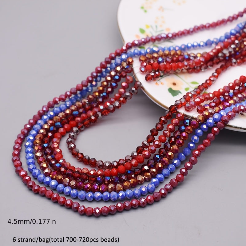 720 pieces of faceted glass rondelle beads measuring 4mm each, sold in a convenient bag. Perfect for crafting jewelry, DIY projects, and adding embellishments to clothing items such as necklaces, bracelets, and more.