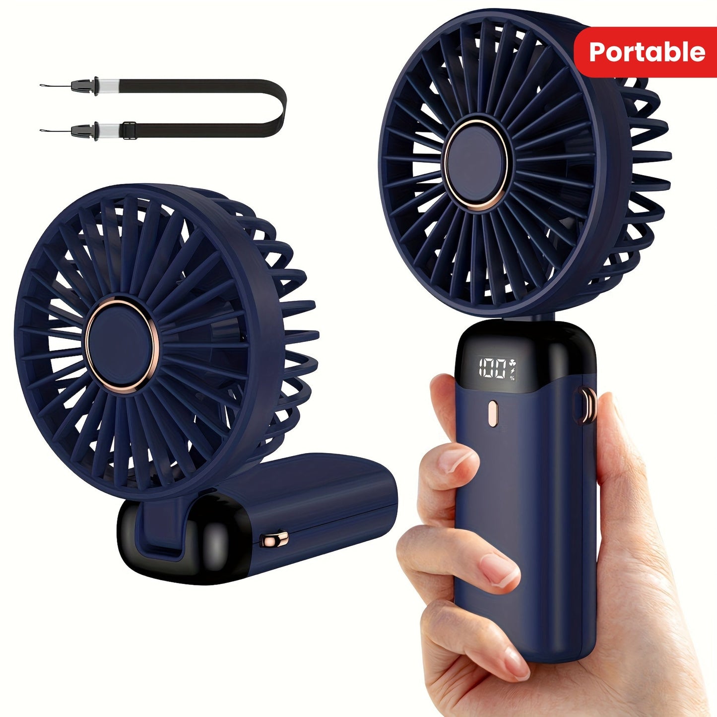 Portable Mini Fan with USB Rechargeable Feature, 5-Speed Settings, Touch Control, LED Display - Suitable for Indoor and Outdoor Travel, Home, and Office Purposes