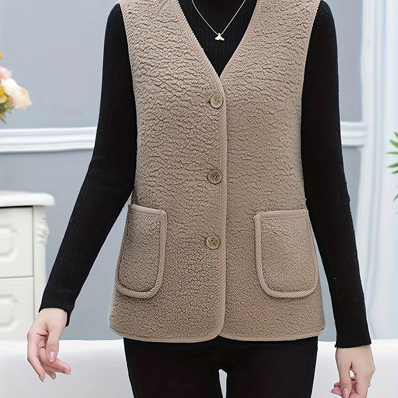 Warm and stylish fleece-lined vest with pockets for women.