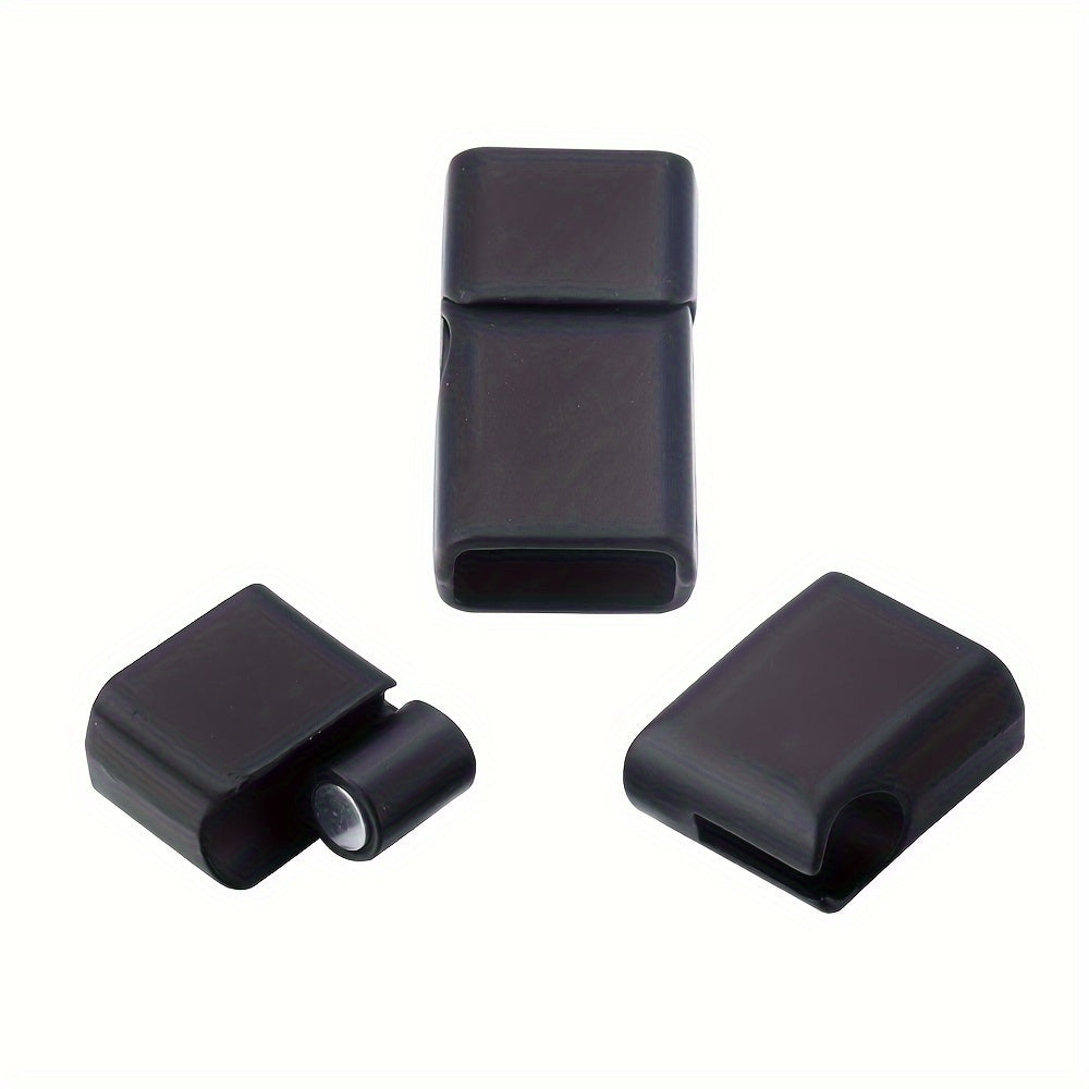 Alloy Magnetic Buckle Set with 5 Pieces, Featuring Flat Rectangular Design and Inner Holes with Rounded Corners. Ideal for Connecting Leather Rope in Handmade Jewelry Making. Perfect for Crafting Unique Accessories.