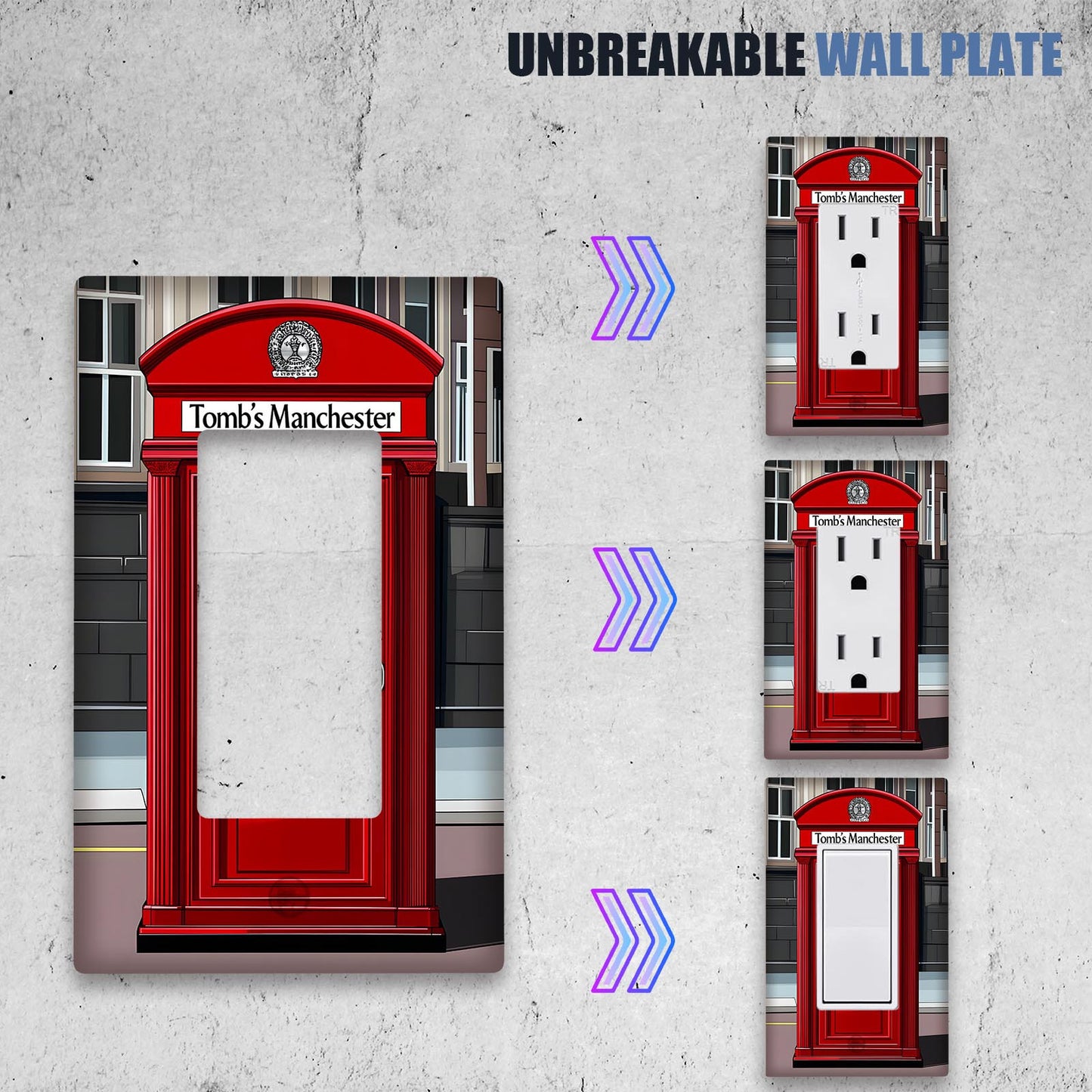 British phone booth style switch cover light - ideal for kitchen, bathroom, bedroom, and living room decor. Available for 1 or 2 gang switches.