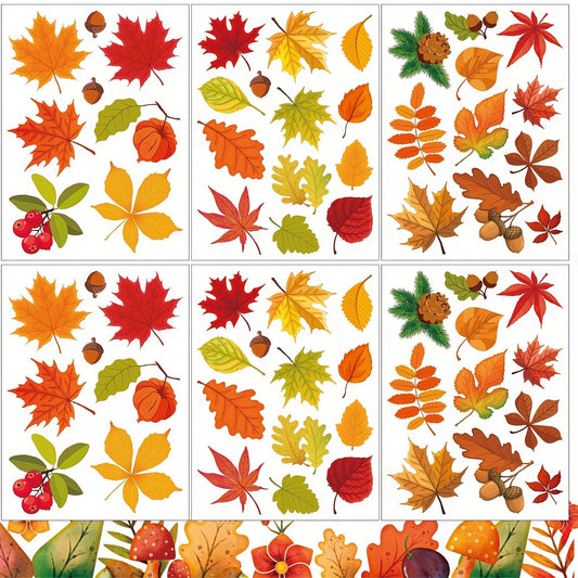 Decorate your bedroom or living room windows with a set of 6 sheets containing 64 autumn maple leaf electrostatic stickers, perfect for Thanksgiving and autumn harvest decorations.