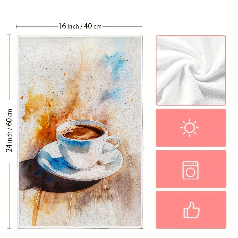 Set of 2 Ultra Soft Kitchen Towels with Vibrant Coffee Design - Perfect for Drying Dishes Quickly, Machine Washable, Great for Holiday Decor, Size: 40.64x60.96 cm.