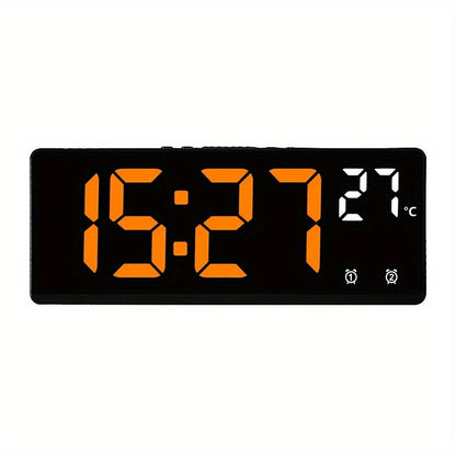 Fantasy-themed digital alarm clock with mirror surface, LED display, temperature, date, voice control, and customizable alarm settings.