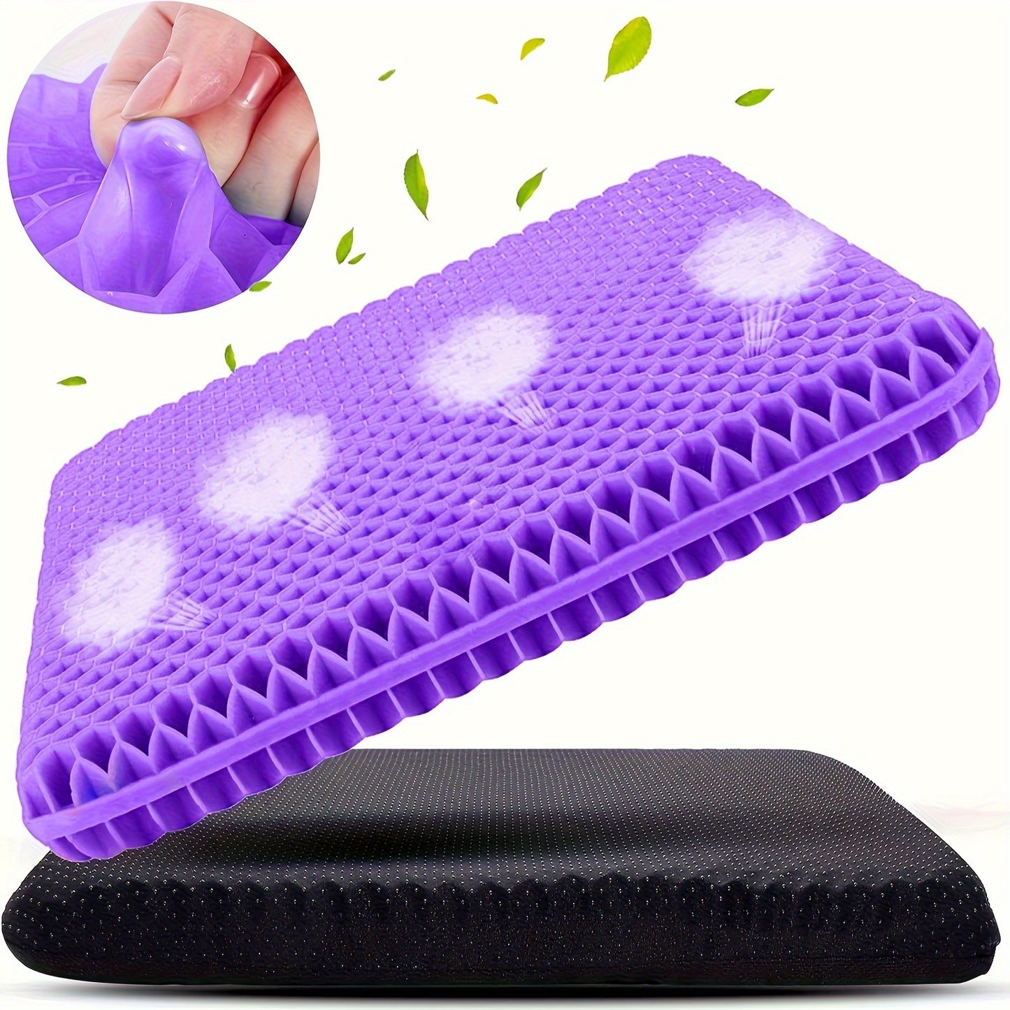 1pc Purple Gel Seat Cushion with Non-Slip Cover for Office & Wheelchairs, Double Thick Design, Easy to Clean, Portable & Lightweight