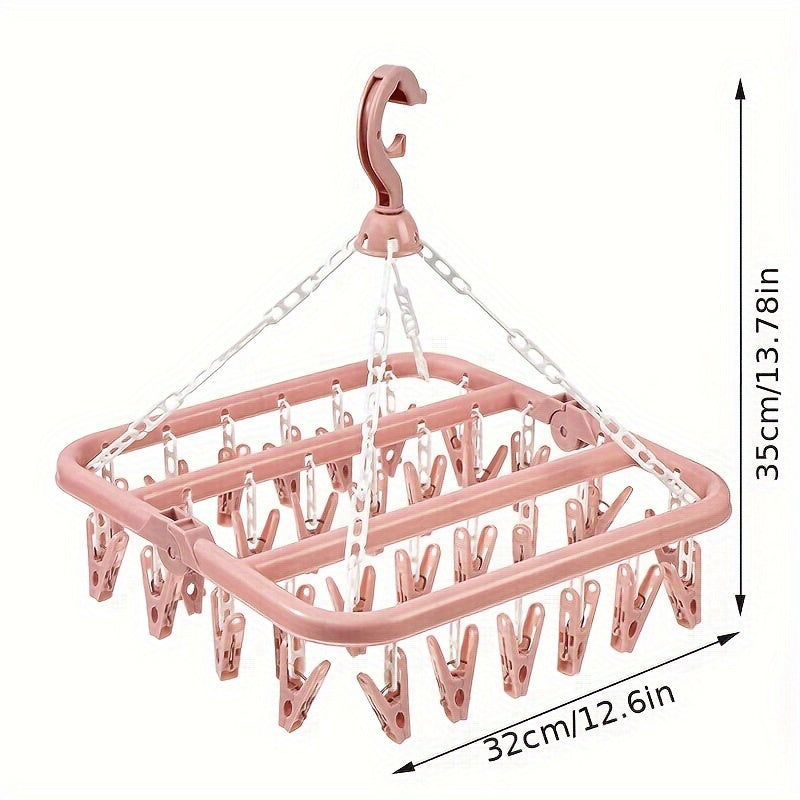 Compact 32-clip Folding Hanger for Laundry & Delicates - Strong Plastic Organizer