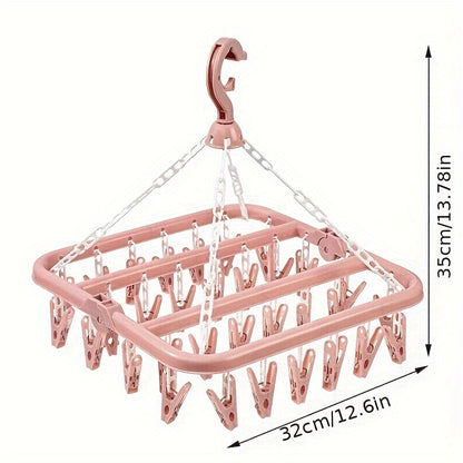 Compact 32-clip Folding Hanger for Laundry & Delicates - Strong Plastic Organizer