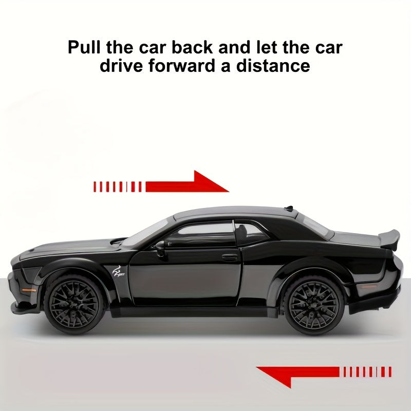 Black diecast metal sports car model with sound & light - ideal winter toy gift for kids.